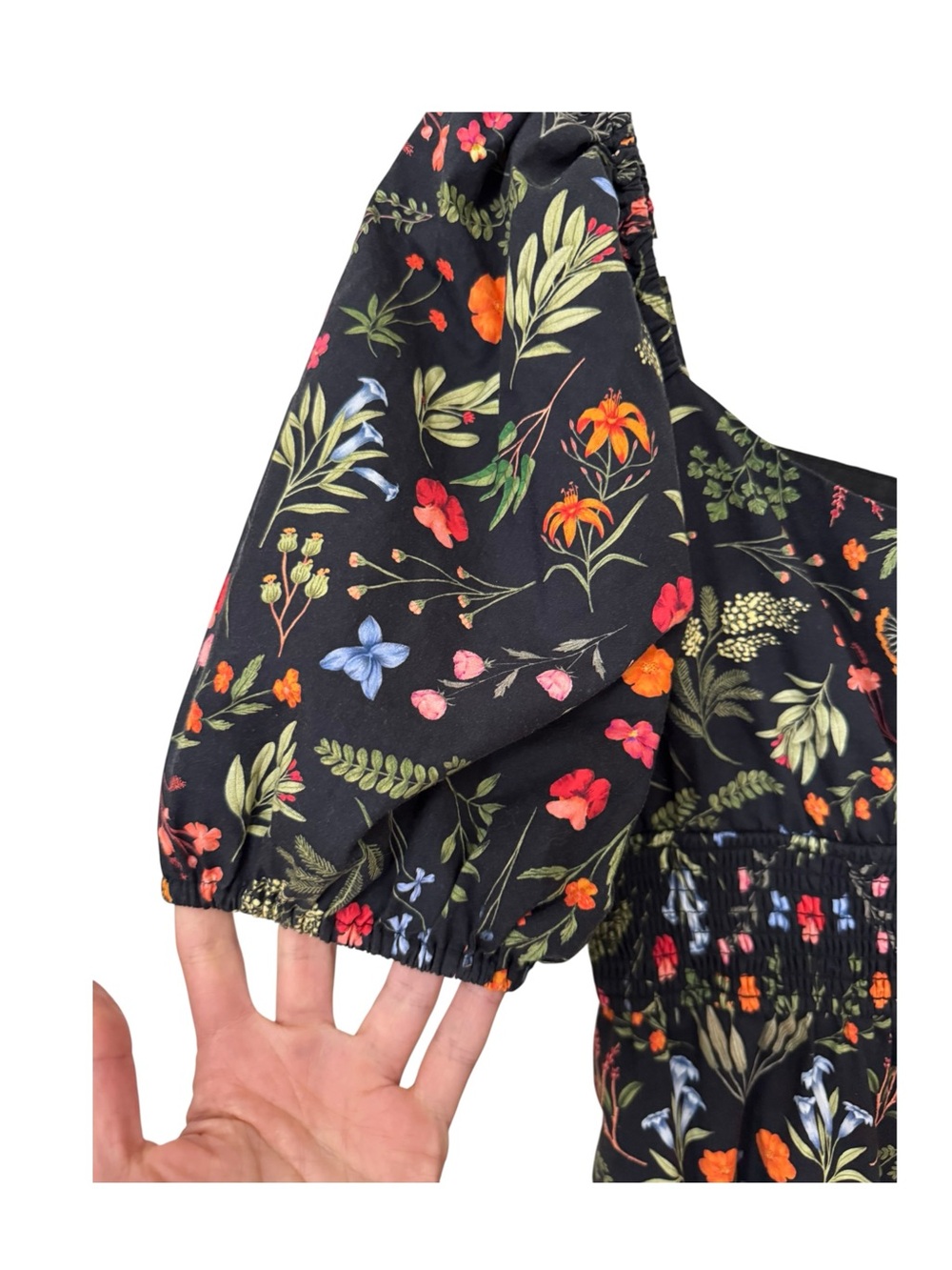 HUTCH | Anthropologie Puff-Sleeve Wide Leg Jumpsuit in Black Floral, Size Small - Picture 7 of 16